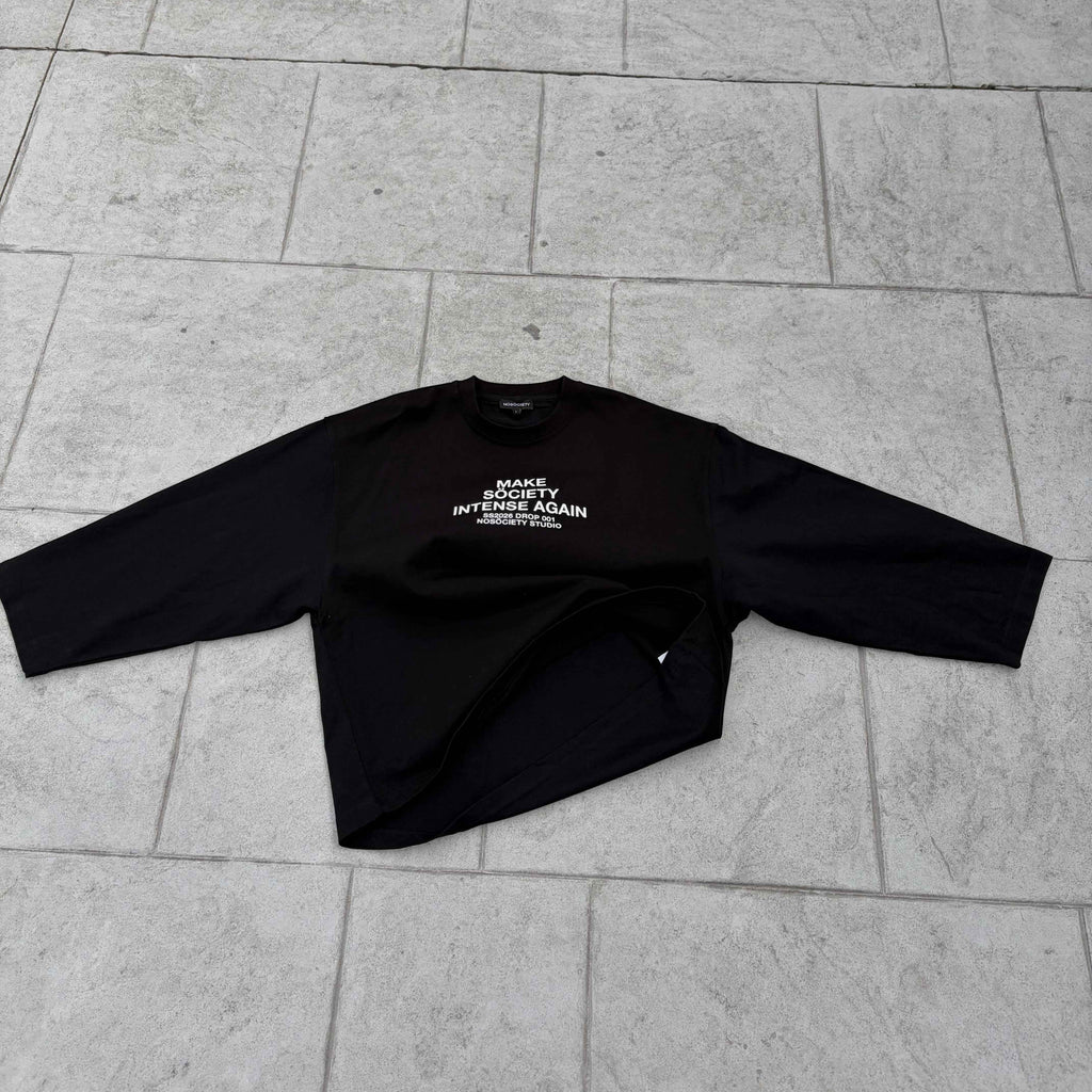 NOSÖCIETY Black Longsleeve — Camiseta de Manga Larga 100% Algodón