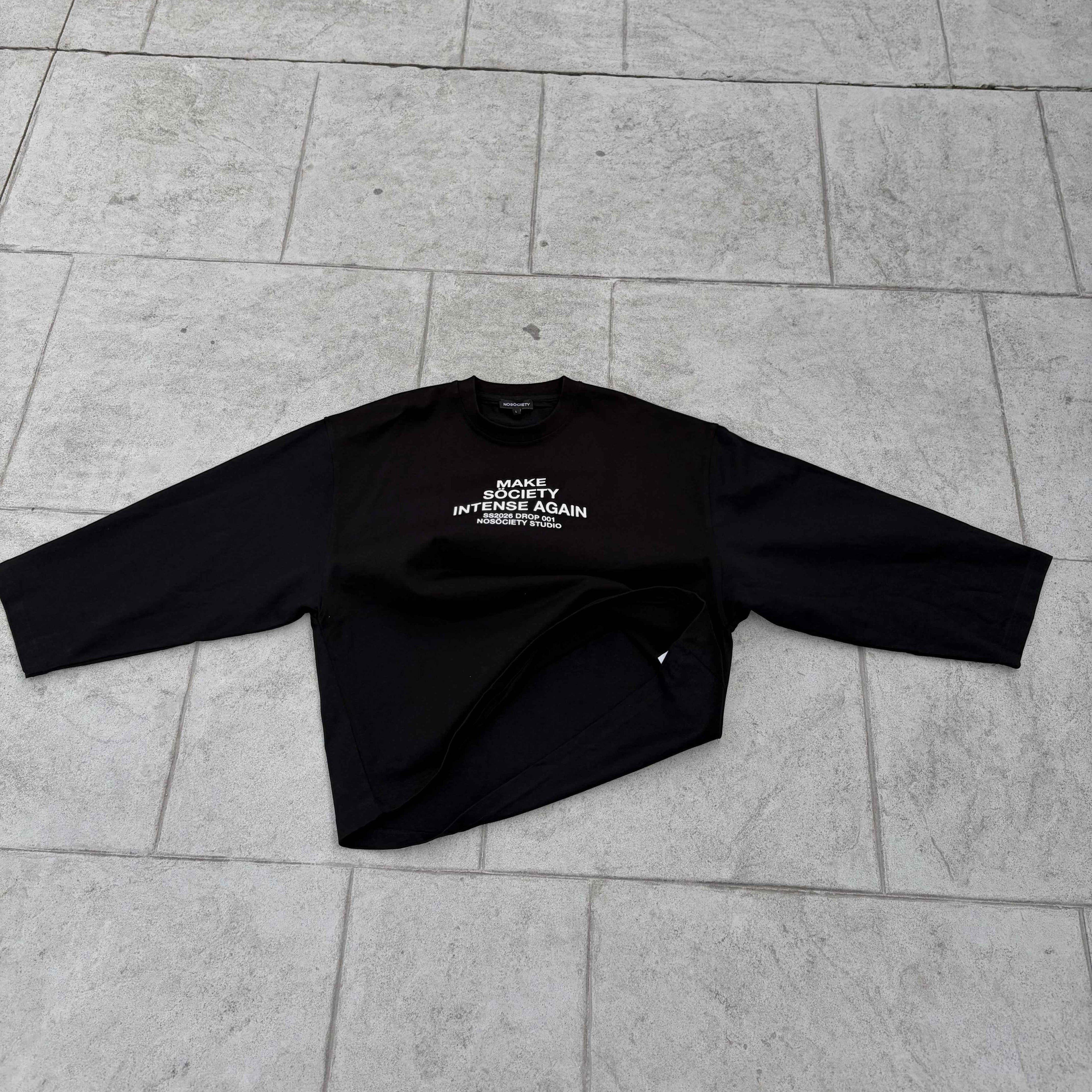 NOSÖCIETY Black Longsleeve — Camiseta de Manga Larga 100% Algodón