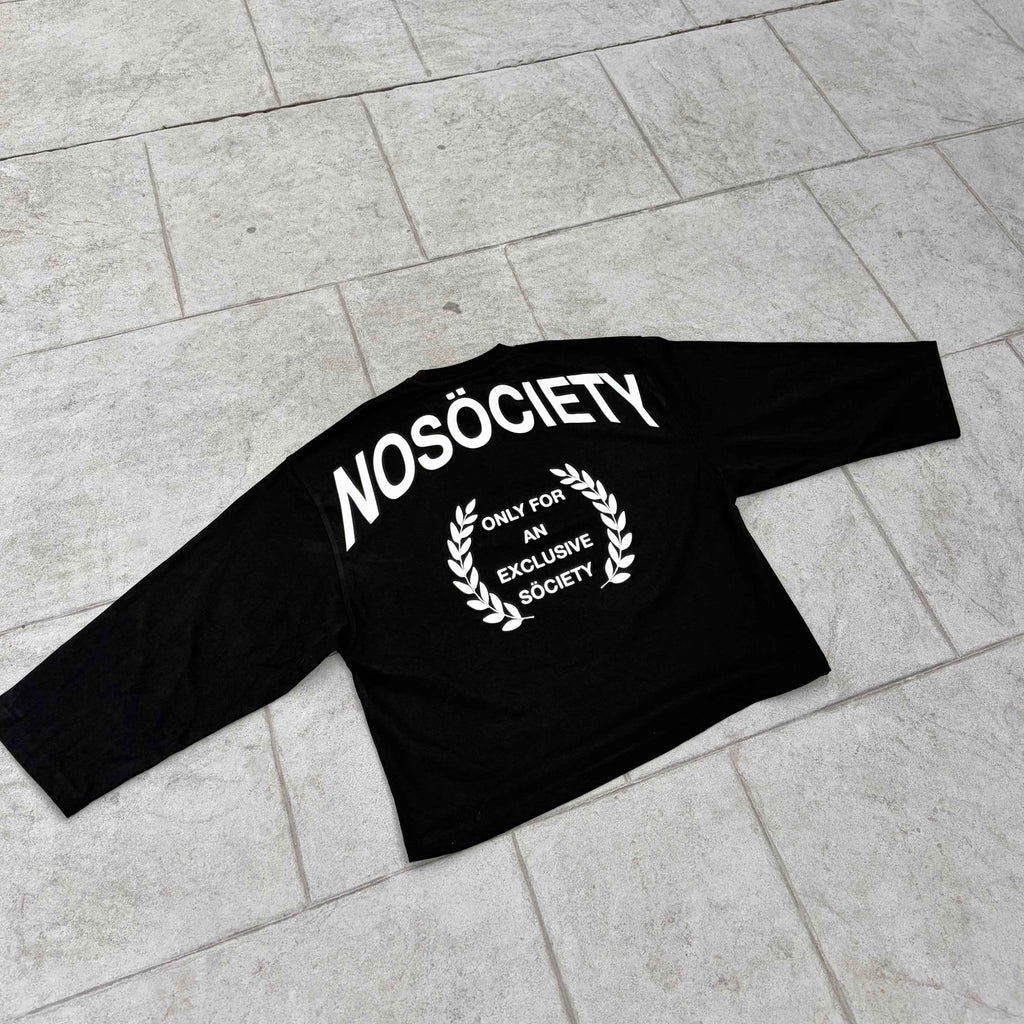 NOSÖCIETY Black Longsleeve — Camiseta de Manga Larga 100% Algodón