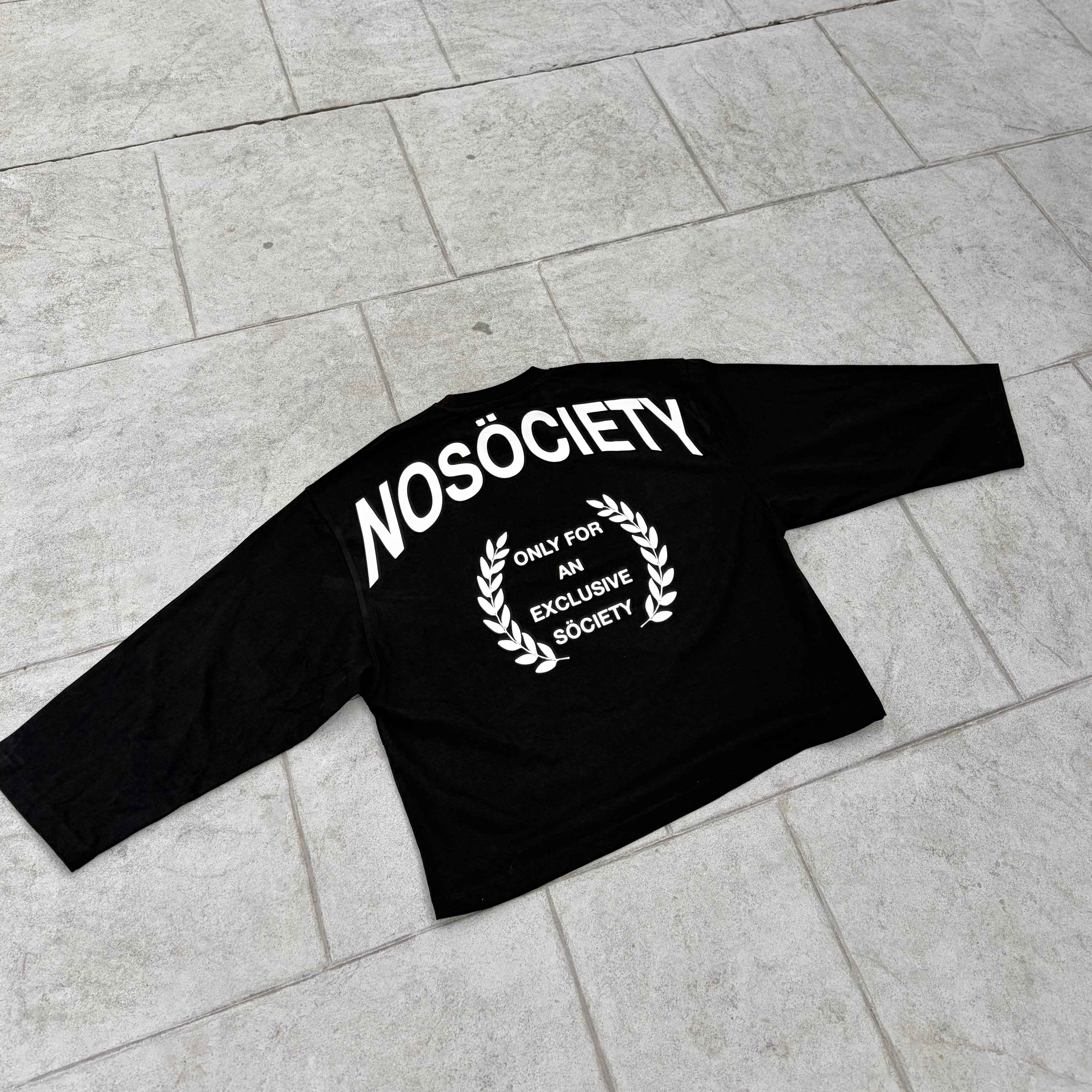 NOSÖCIETY Black Longsleeve — Camiseta de Manga Larga 100% Algodón