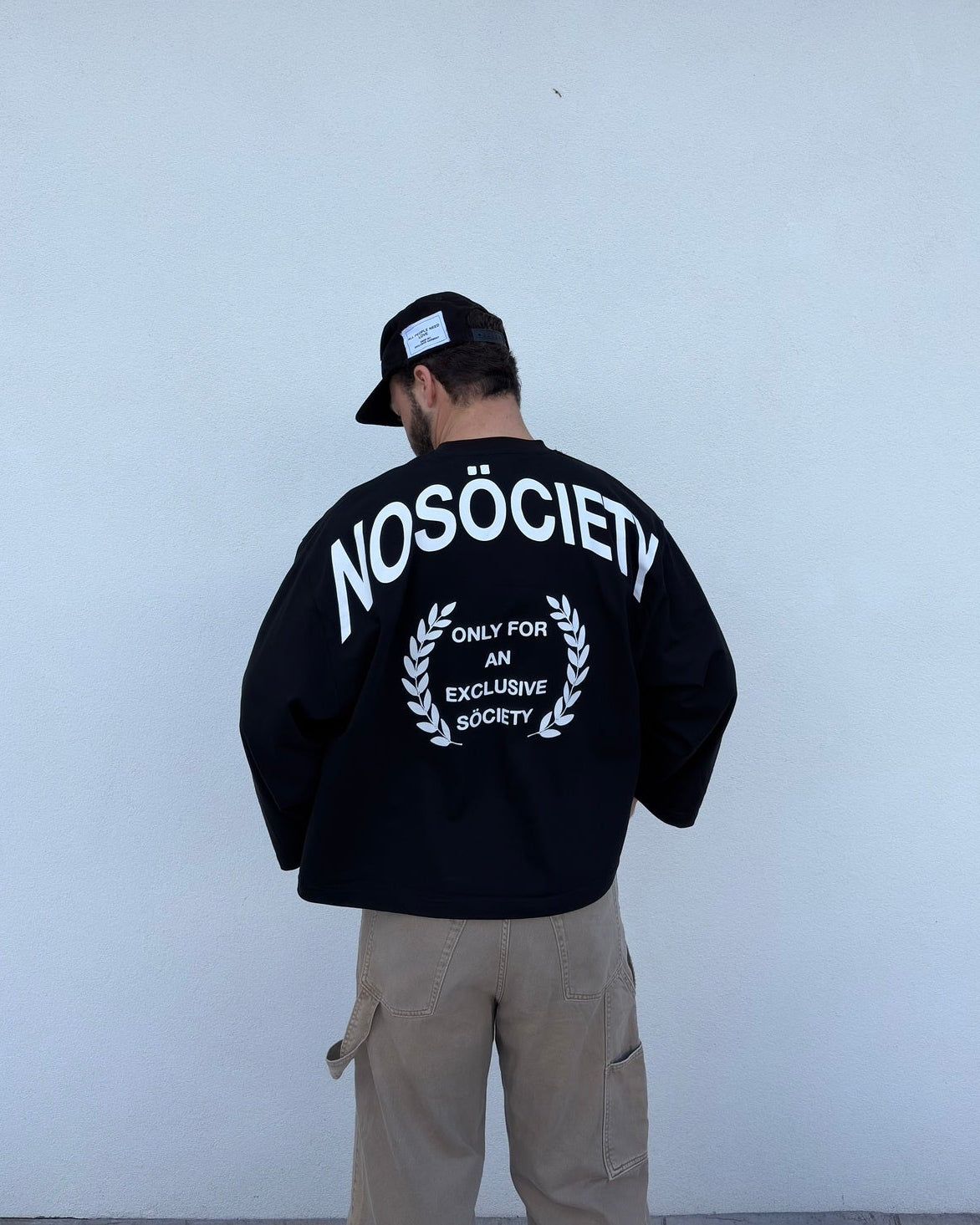 NOSÖCIETY Black Longsleeve — Camiseta de Manga Larga 100% Algodón