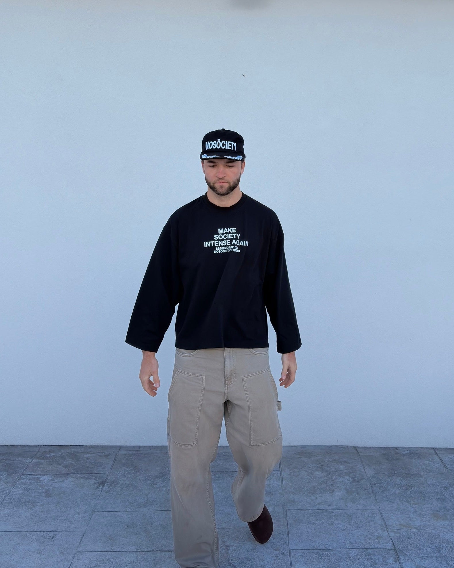 NOSÖCIETY Black Longsleeve — Camiseta de Manga Larga 100% Algodón